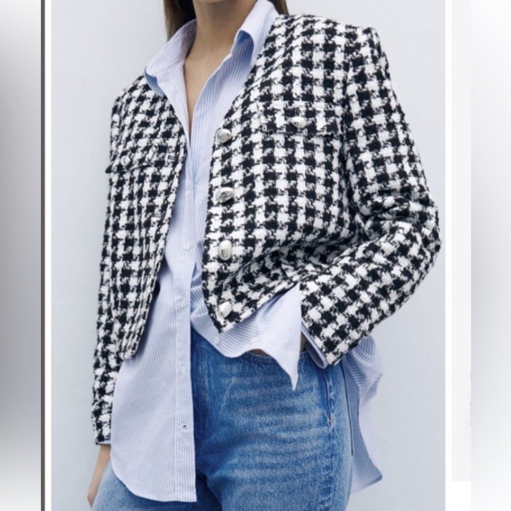 Zara Houndstooth checkered cropped blazer